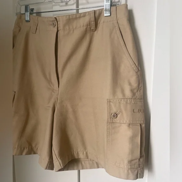 Lauren Ralph Lauren Tan 100% Cotton Flat High Waist Preppy Cargo Resort Shorts 8 - Picture 3 of 8